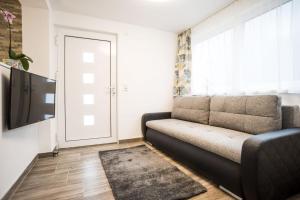 ein Wohnzimmer mit einem Sofa und einem TV in der Unterkunft Ferienwohnung Hilber in Schmirn