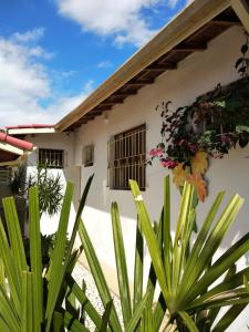 a white house with plants in front of it at Casas em Ubatuba in Ubatuba