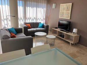a living room filled with furniture and a tv at Apartamentos Plaza Picasso in Valencia