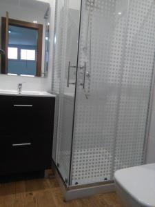 テルエルにあるApartamento Plazuelaのバスルーム(シャワー、トイレ、洗面台付)