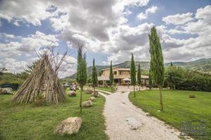 a path in a field with a building and trees at Casale Valle Agnese in Godrano
