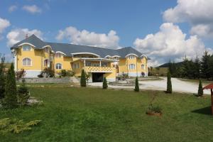 a large yellow house with a large yard at Erdős Panzió in Ditrău