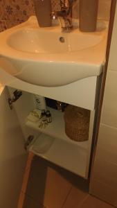 a bathroom sink with a shelf underneath it at La casa di "Bella" in Milazzo