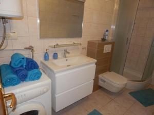 ein Badezimmer mit Waschbecken, Dusche und Toilette in der Unterkunft Apartmani Nin in Nin + 40 Fotos