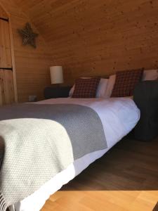 - une chambre avec un grand lit dans une cabine dans l'établissement Sutor Coops The Nest with Hot Tub, à Cromarty