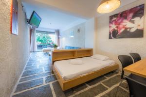 a room with a bed and a tv in it at Apollonia Hotel Apartments in Varkiza
