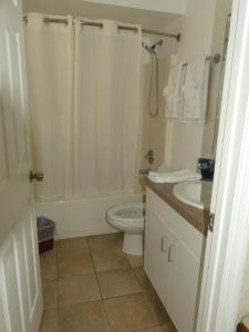 a bathroom with a toilet and a shower and a sink at Sand Glo Villas in Clearwater Beach