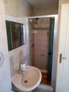 un bagno con lavandino e doccia di La Terrazza a Stresa Altre 11 foto