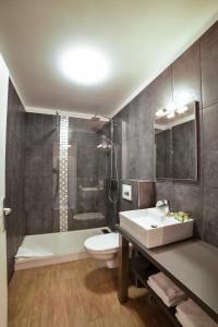 een badkamer met een wastafel, een toilet en een douche bij Hôtel de la Baie de Wissant in Wissant