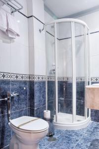a bathroom with a toilet and a shower at Hotel Castellano I in Salamanca