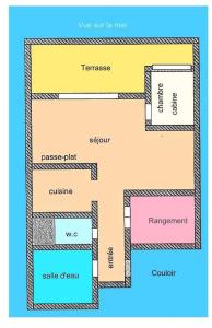 un diagrama de un plano del suelo de aominio en Studio face à la mer +terrasse+ parking, en Canet-en-Roussillon