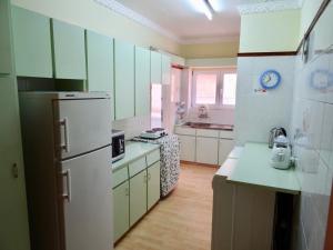 a kitchen with green cabinets and a white refrigerator at Camilla City apartment in Larnaca
