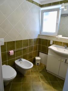 a bathroom with a toilet and a sink and a window at Camilla City apartment in Larnaka