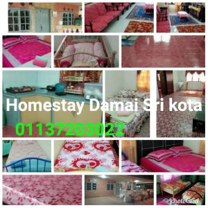 a collage of pictures of a room with a bed at Homestay Damai Sri Kota in Kepala Batas
