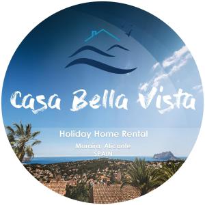 a round sign with the words casa belita vista holiday home rental at Casa Bella Vista in Moraira