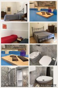 a collage of different pictures of a bedroom at La casa in piazza in Modica
