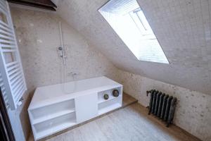 bagno con lavandino bianco e lucernario di Hotel Ebersbach a Cesky Krumlov Altre 37 foto