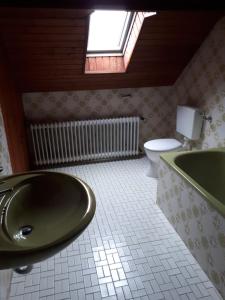 Ferienwohnung Frank في Merzalben: حمام مع حوض ومرحاض ونافذة