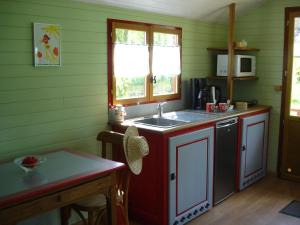 a small kitchen with a sink and a counter at Roulotte Gabi in Rouville