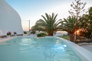 a swimming pool in a villa with palm trees at Flora's Villa with Private Pool in Agkidia