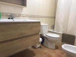 a bathroom with a toilet and a sink at El Bosque, tu entrada a la Sierra Gaditana. in El Bosque +31 photos