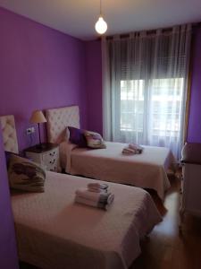 コンバーロにあるCalle Maceiras, 1 - 1Bの紫色のベッドルーム(ベッド2台、窓付)