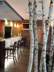 un bar con alberi di betulla bianca in un ristorante di Hotel Bela Krajina a Metlika