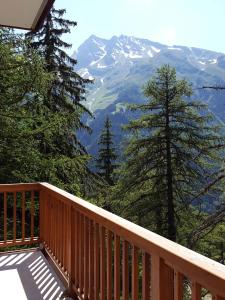 a wooden balcony with a view of a mountain at Time to Ski - La Niche in Sainte-Foy-Tarentaise