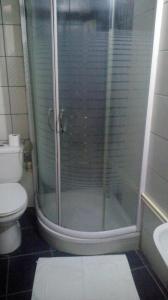 a bathroom with a shower with a toilet and a sink at Georgijevic Room & Apartments in Budva