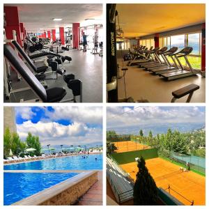 un collage de cuatro fotos de una piscina en Merry Land Hotel, en Bharsaf