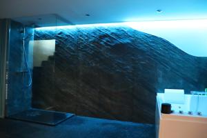 a bathroom with a shower with a wall of water at Les pièces du puzzle in Dunkerque +21 photos