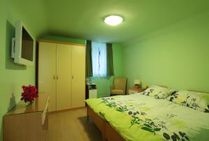 - une chambre avec un lit, une armoire et une télévision dans l'établissement Apartments Pile Marina, à Dubrovnik