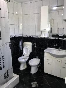 y baño con aseo y lavamanos. en Apartments & Camp Stanišić, en Nikšić