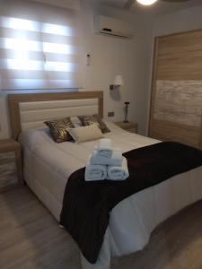a bedroom with a large bed with towels on it at Cerro del Alcazar in Baeza