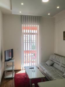 a living room with a couch and a tv at Apartman Andrea, BN centar in Bijeljina