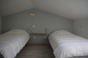 ドリュ・ドレロンにあるLa Maison Oceaneのベッドルーム1室(隣り合わせのベッド2台付)