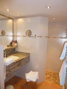 ein Bad mit einem Waschbecken und einer Dusche in der Unterkunft Hotel Schwarzwald-Gasthof Rößle in Todtmoos