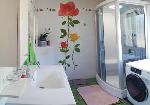 a bathroom with a sink and a washing machine at Suite indépendante de 66m2 tout confort et calme in Villefranche-de-Rouergue +28 photos