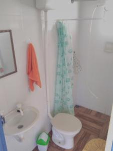 een badkamer met een toilet en een wastafel bij Sítiio São Miguel projeto agroecológico in Caconde