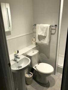 a bathroom with a white toilet and a sink at The Sitwell Arms Hotel in Mosborough