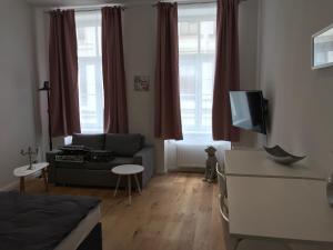 een woonkamer met een bed en een televisie bij NEW Apartment City Center in Wenen