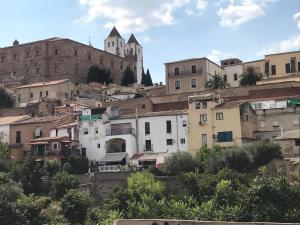 a group of buildings on a hill with a church at Casa Sierpes in Cáceres