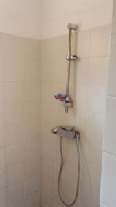 y baño con ducha y manguera. en Hôtel Les Palmiers en Uagadugú