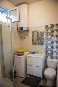 ein Badezimmer mit Toilette, Waschbecken und Dusche in der Unterkunft Reghin Guest House in Reghin + 18 Fotos