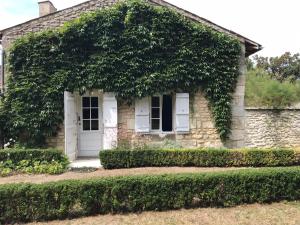 stary kamienny dom z dużym drzewem rosnącym wokół niego w obiekcie La Laiterie du Logis w mieście Chaniers