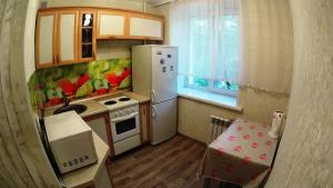 ノヴォシビルスクにあるАпартаменты на Блюхера 16の小さなキッチン(冷蔵庫、コンロ付)