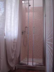 y baño con ducha y puerta de cristal. en B&B MiraValle, en Scanzorosciate