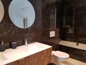ヴァロリスにあるMagnifique Appartement Vue Merのバスルーム(洗面台、鏡、トイレ付)