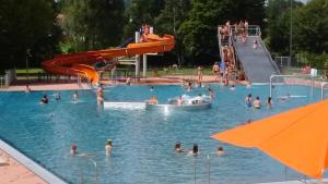 a group of people in a swimming pool at FerienwohnungenAufDemDorf nahe LEGOLAND in Neuburg an der Kammel