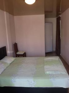 luiza في باتومي: غرفة نوم بسرير كبير مع بطانية خضراء
